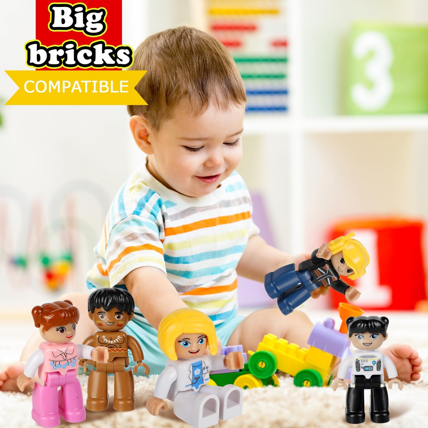 Mruikeny Large Magnetic People Figures – 12-Pack, LEGO-Compatible Kids Magnetic Playset