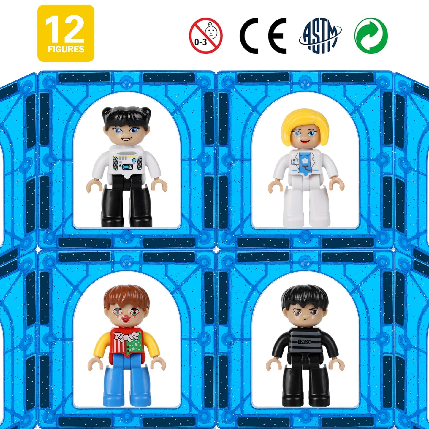Mruikeny Large Magnetic People Figures – 12-Pack, LEGO-Compatible Kids Magnetic Playset