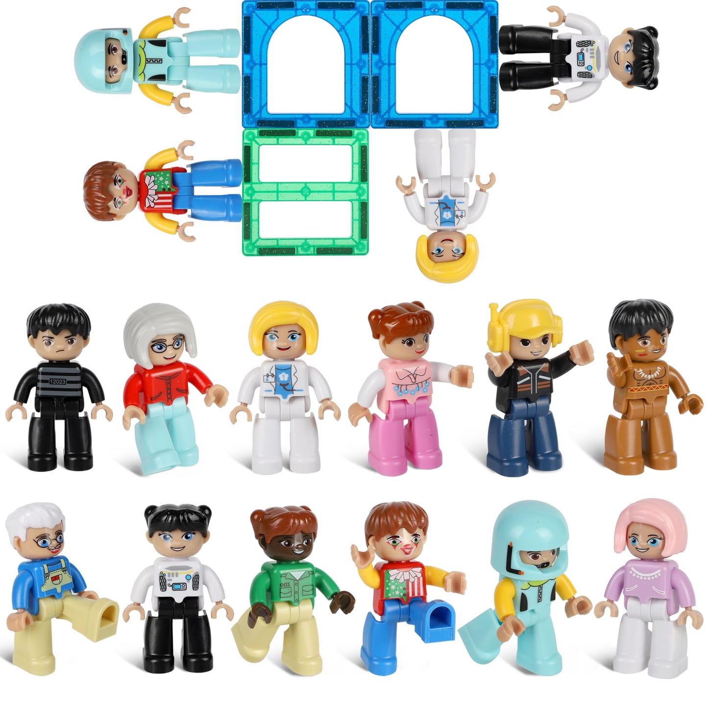 Mruikeny Large Magnetic People Figures – 12-Pack, LEGO-Compatible Kids Magnetic Playset