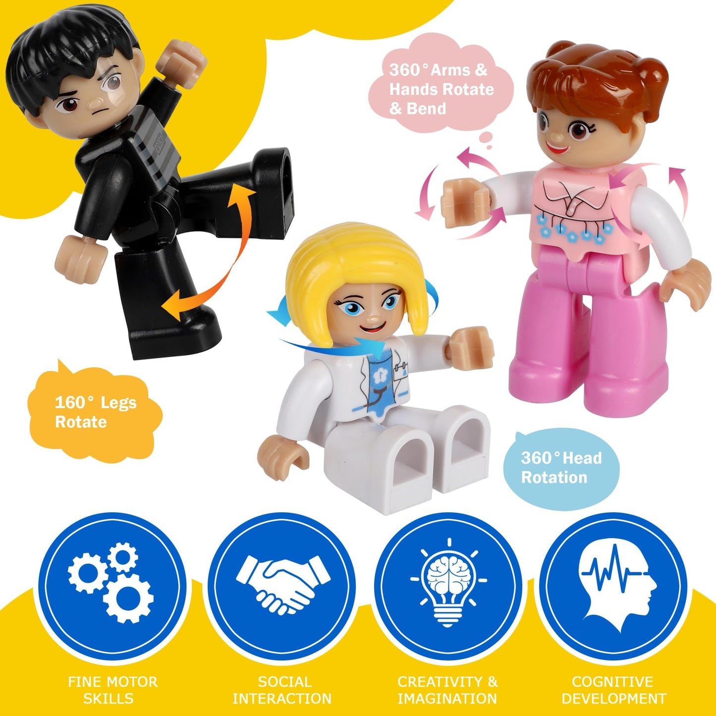 Mruikeny Large Magnetic People Figures – 12-Pack, LEGO-Compatible Kids Magnetic Playset