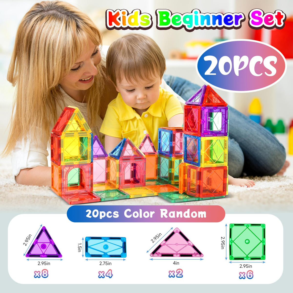 Mruikeny Magnetic Tiles – Colorful STEM Building Toys for Kids 3-8