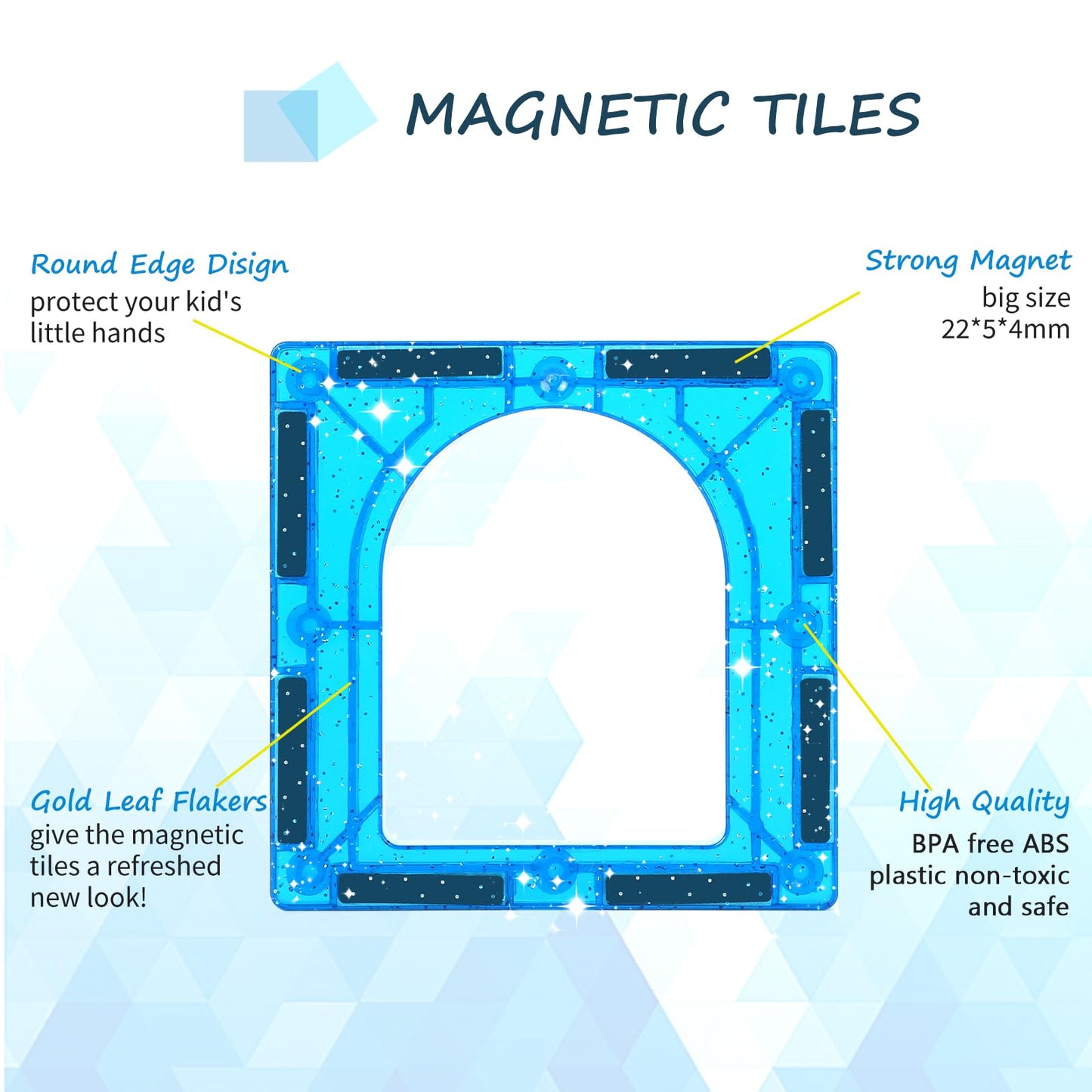 Mruikeny 100-Piece Glitter Magnetic Tiles for Kids 4-8 | STEM Building Blocks