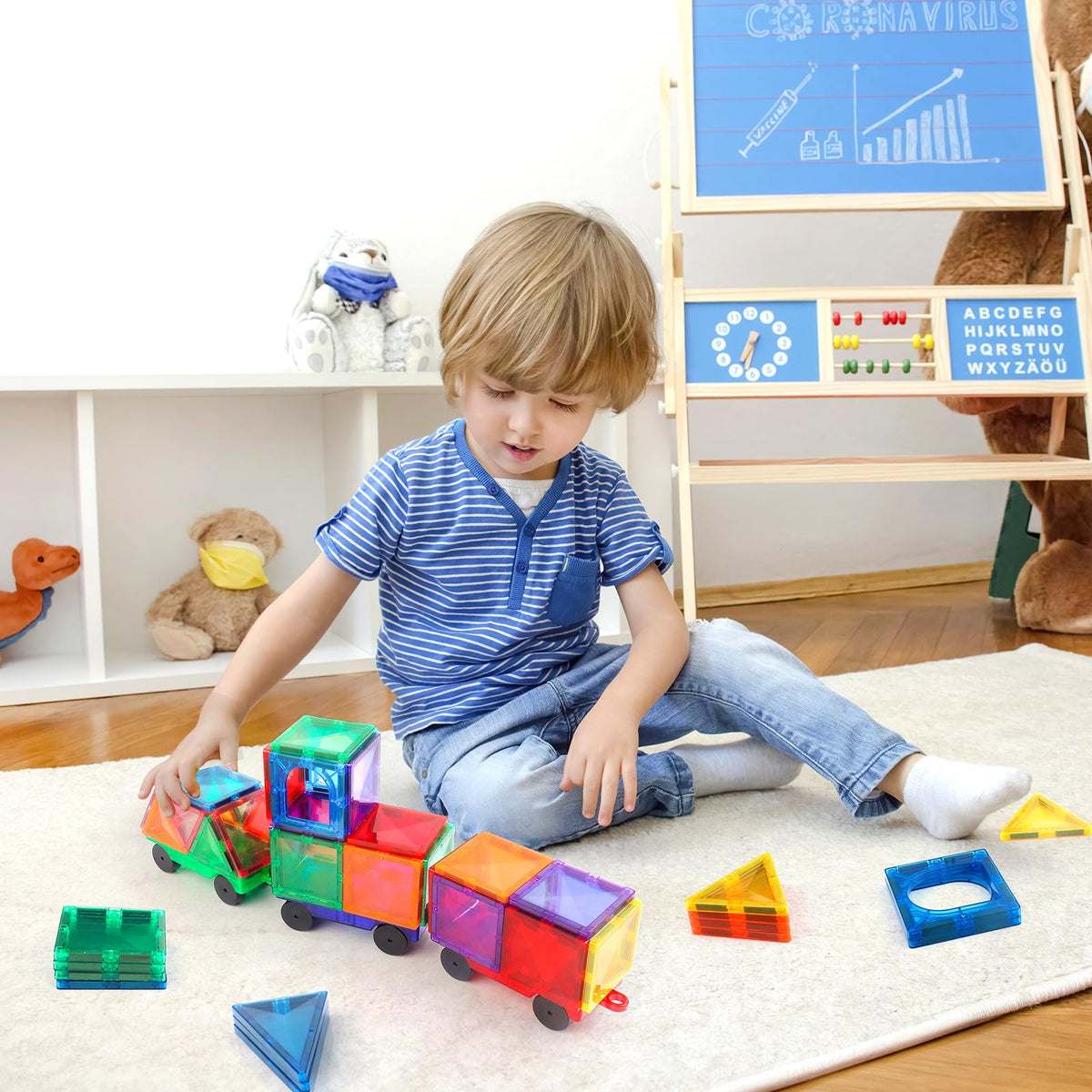 Mruikeny Magnetic Tiles Cars Construction Set – 4 Pack Building Blocks & Trucks