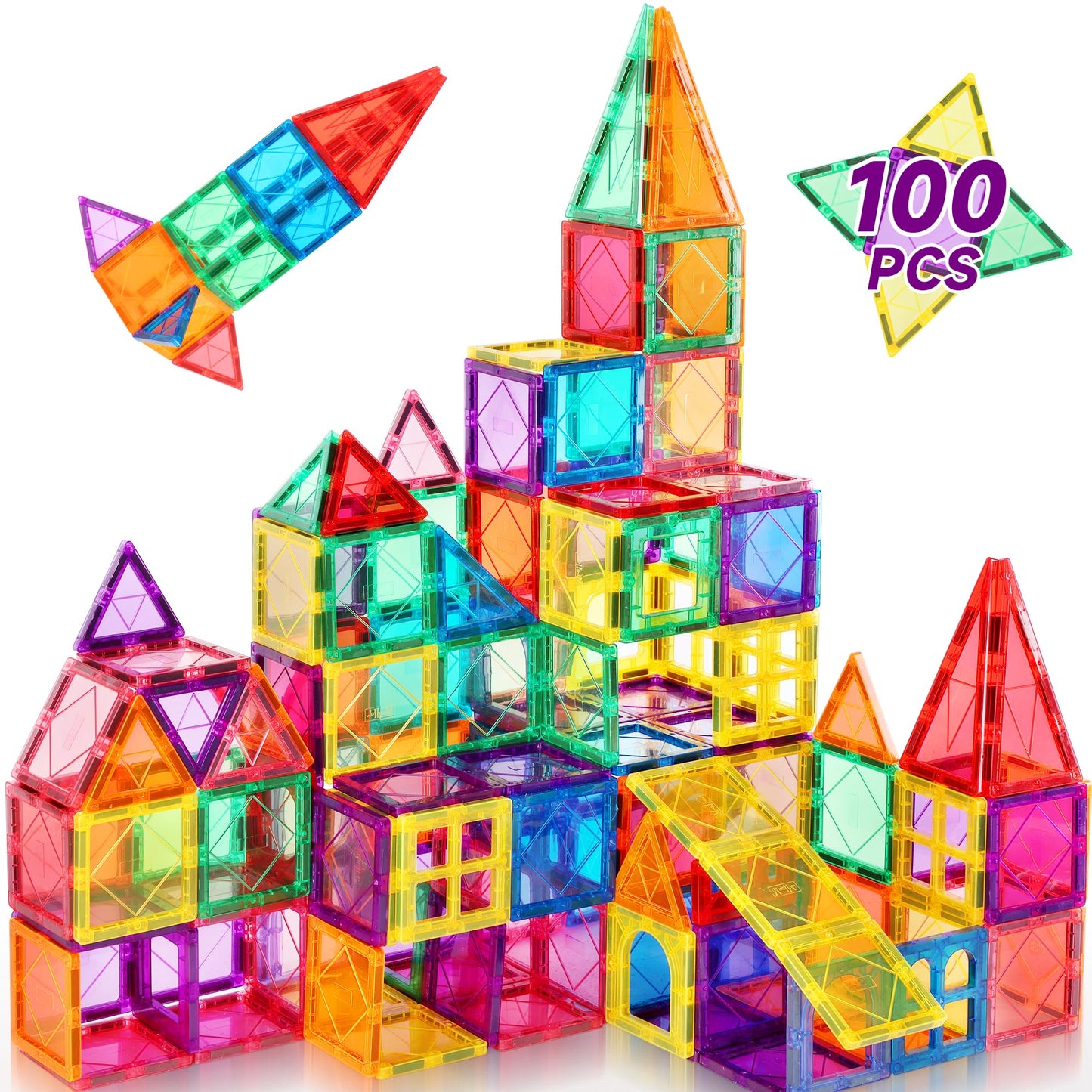 Mruikeny 100PCS Magnetic Tiles – STEM Building Set for Kids 3-8 | Sensory Montessori Toy