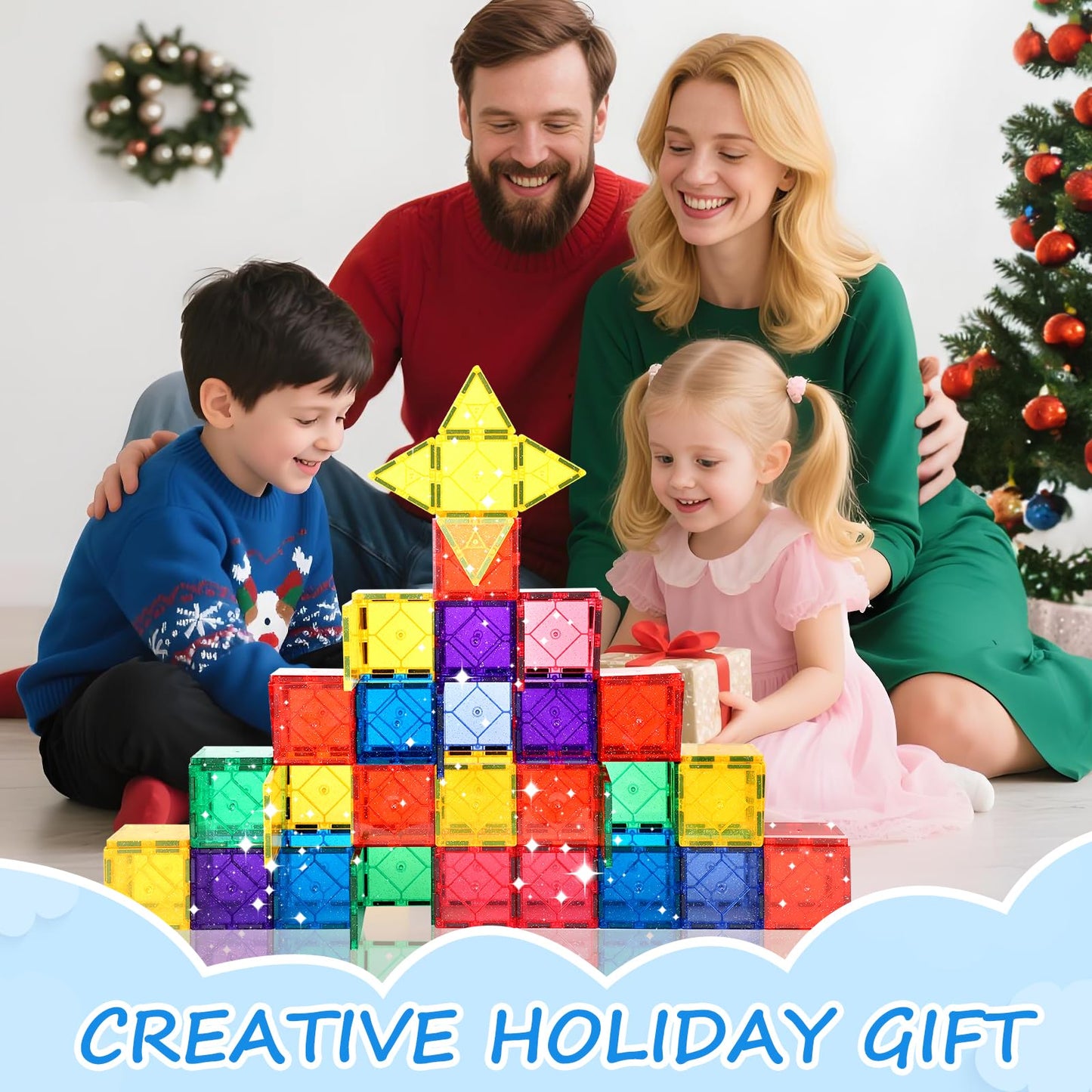 Mruikeny 100-Piece Glitter Magnetic Tiles for Kids 4-8 | STEM Building Blocks