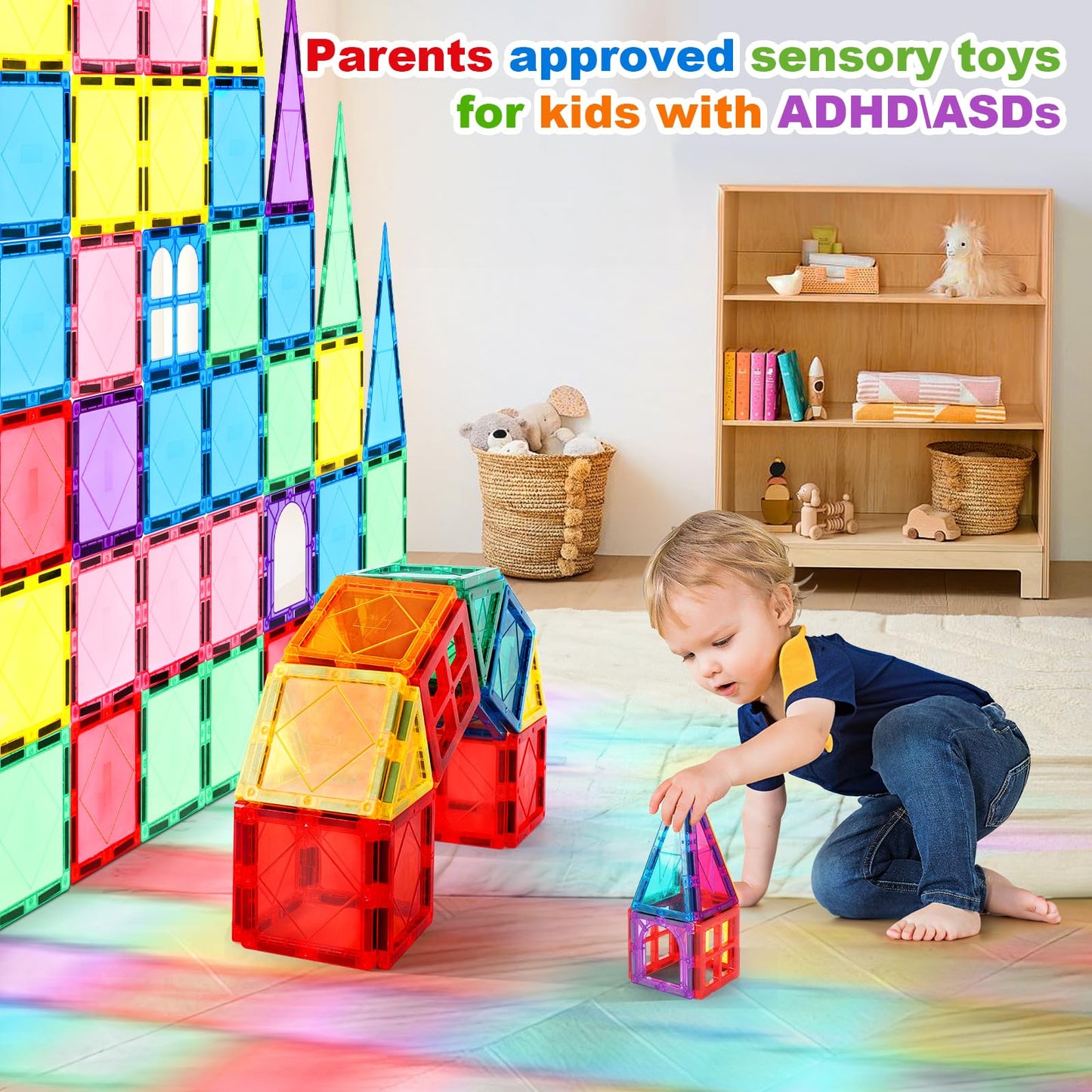 Mruikeny 100PCS Magnetic Tiles – STEM Building Set for Kids 3-8 | Sensory Montessori Toy