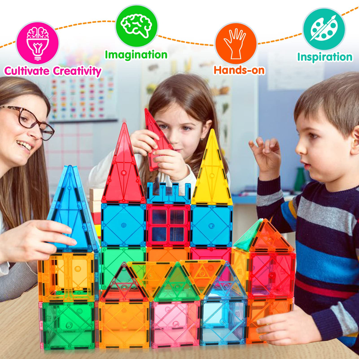 Mruikeny Magnetic Tiles – Colorful STEM Building Toys for Kids 3-8