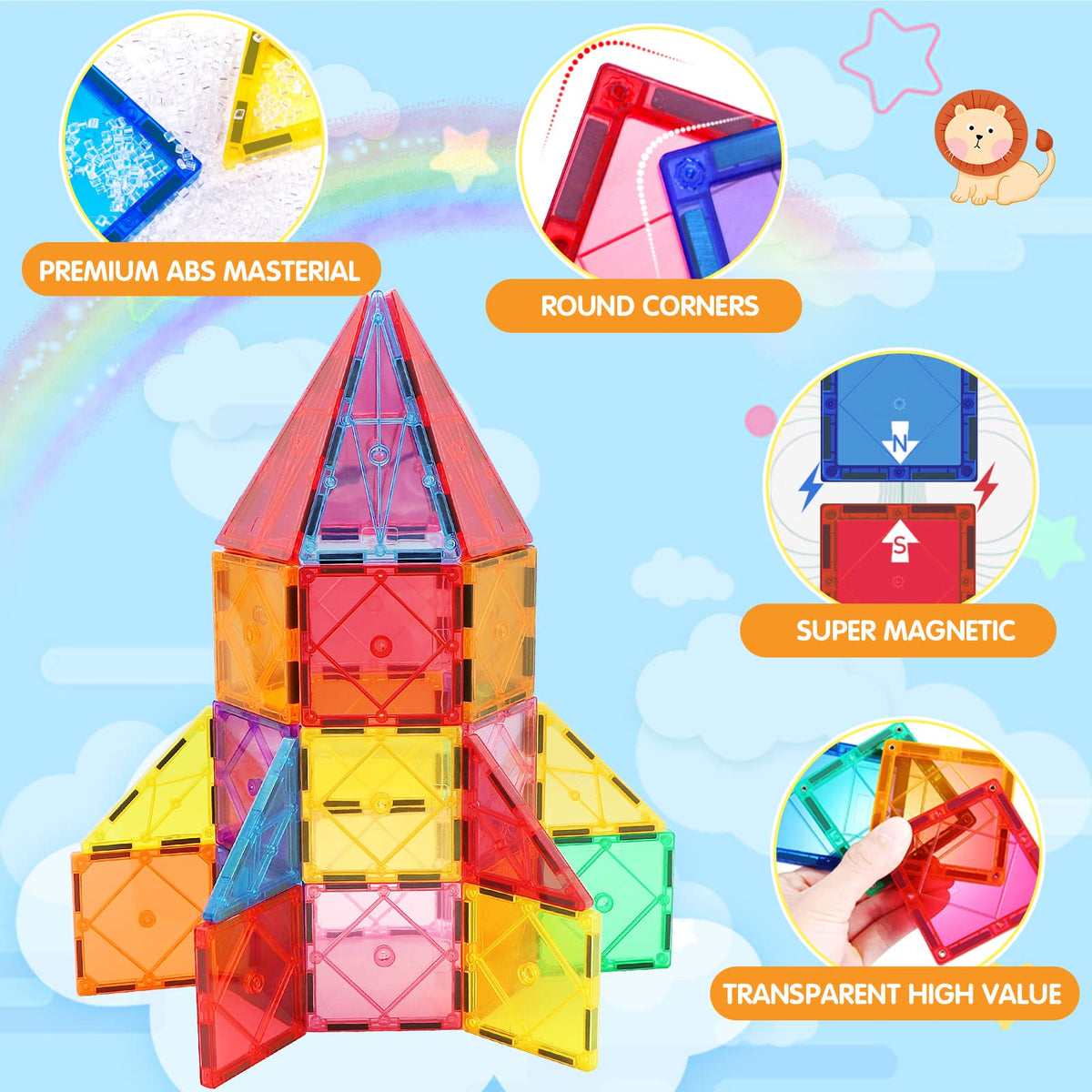 Mruikeny Magnetic Tiles – Colorful STEM Building Toys for Kids 3-8