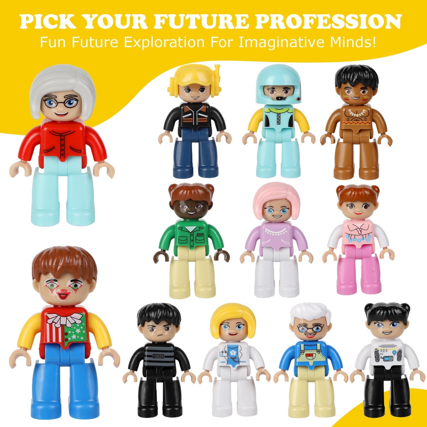 Mruikeny Large Magnetic People Figures – 12-Pack, LEGO-Compatible Kids Magnetic Playset