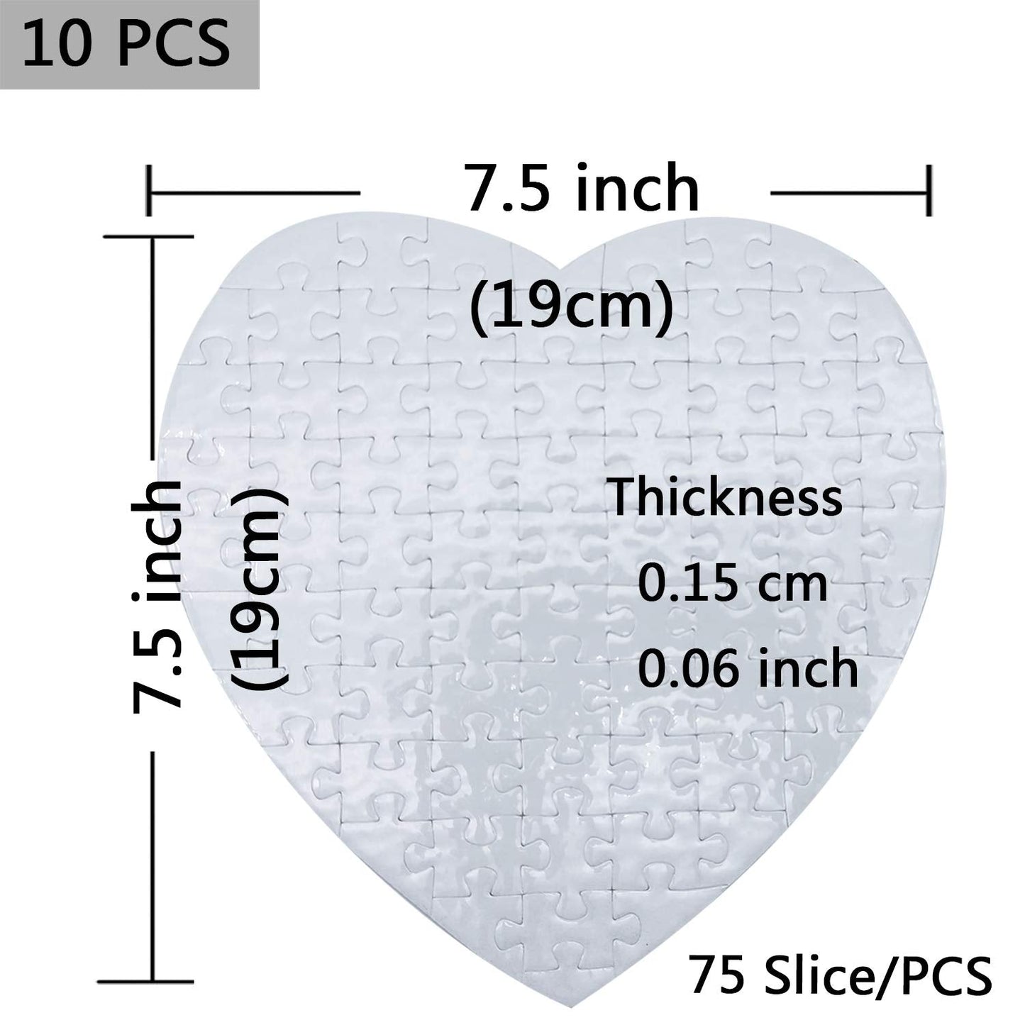 MS WGO 10 Sets Blank Sublimation Heart Puzzle – 75 Pieces, DIY Heat Transfer