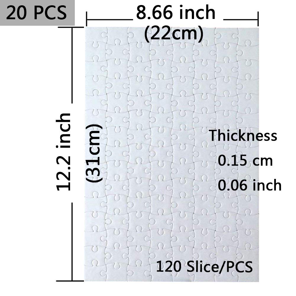 MS WGO 20 Sets Blank Sublimation A4 Jigsaw Puzzles – 120 Pieces Each Sheet