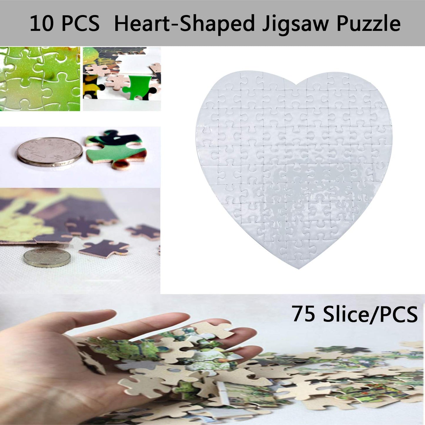 MS WGO 10 Sets Blank Sublimation Heart Puzzle – 75 Pieces, DIY Heat Transfer