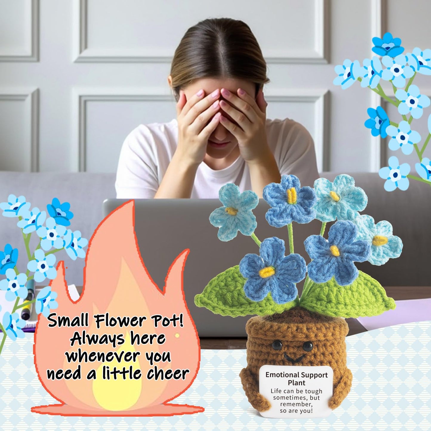 MS ZHENQIAO Handmade Positive Flower Crochet – Inspirational Gift for Women & Desk Decor