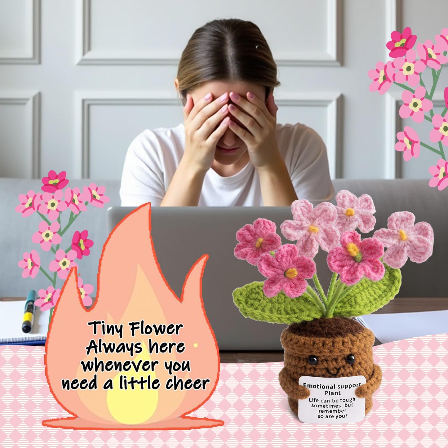 MS ZHENQIAO Handmade Positive Flower Crochet – Inspirational Gift for Women