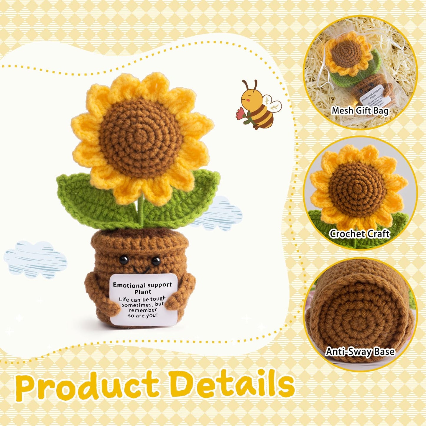 MS ZHENQIAO Handmade Positive Flower Crochet – Sunflower Decor & Inspirational Gift