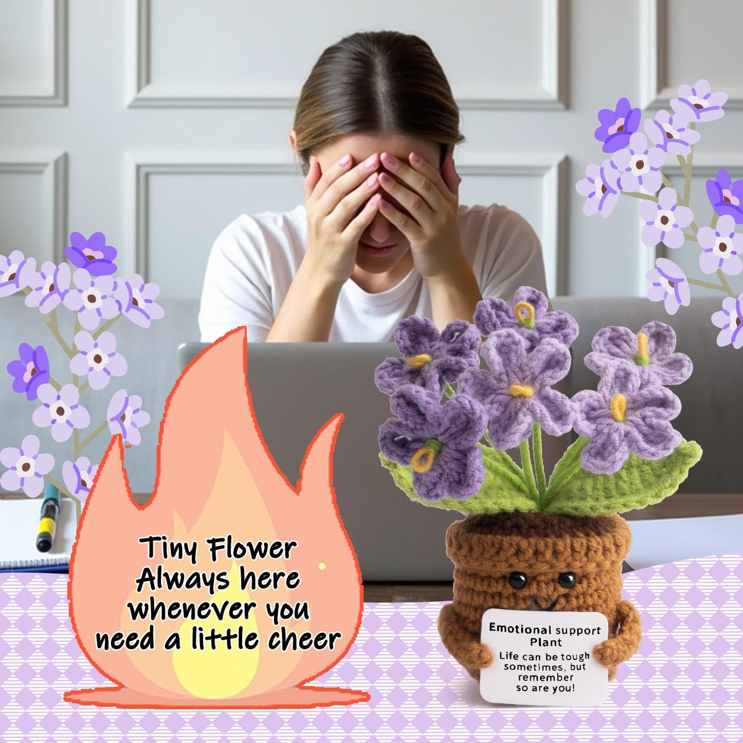 MS ZHENQIAO Handmade Positive Flower Crochet – Inspirational Gift for Women