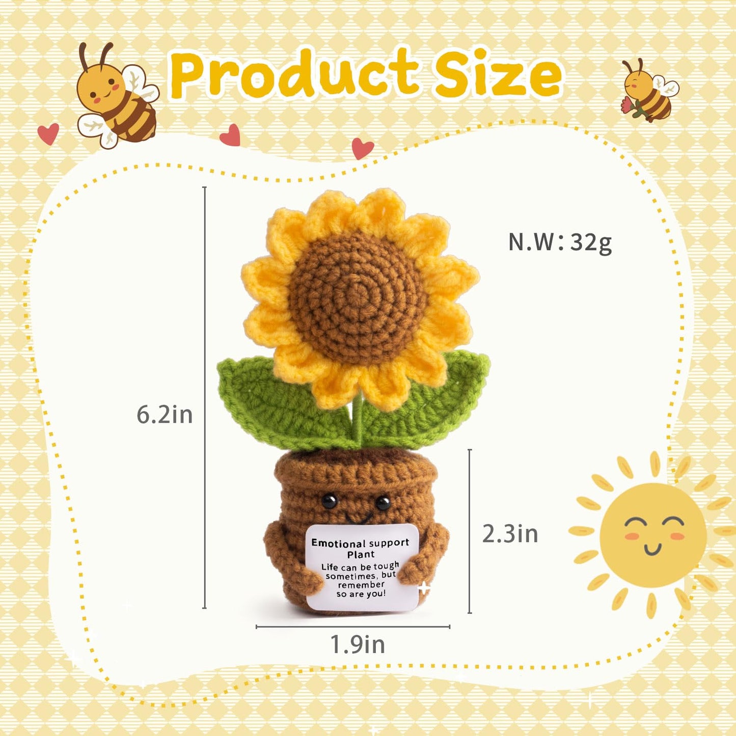 MS ZHENQIAO Handmade Positive Flower Crochet – Sunflower Decor & Inspirational Gift