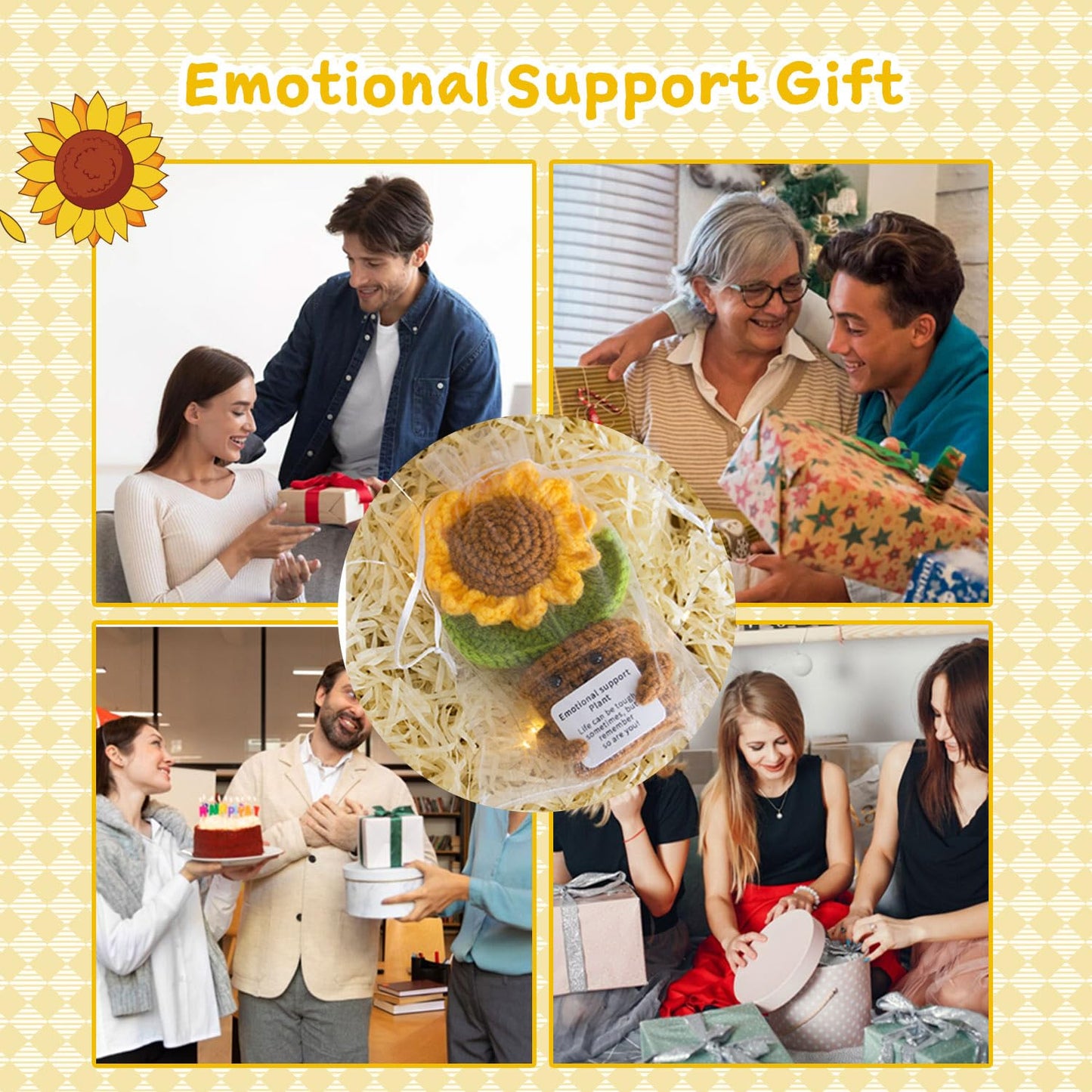 MS ZHENQIAO Handmade Positive Flower Crochet – Sunflower Decor & Inspirational Gift