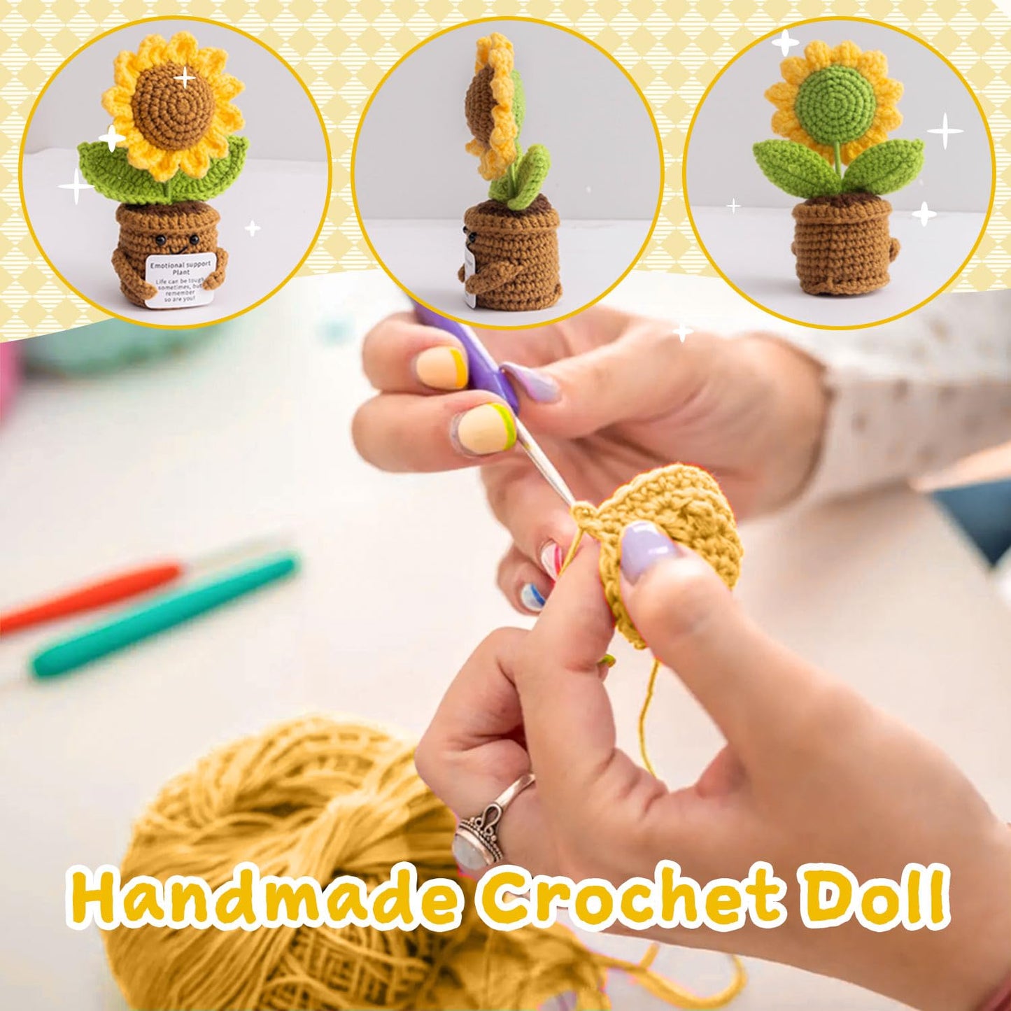MS ZHENQIAO Handmade Positive Flower Crochet – Sunflower Decor & Inspirational Gift