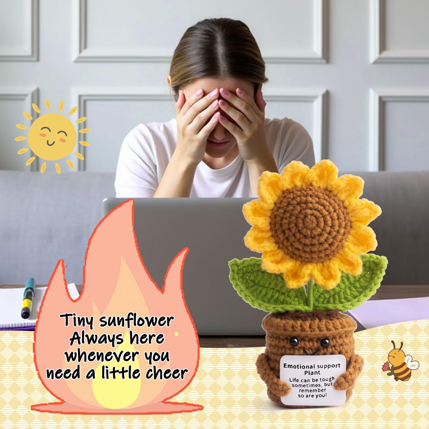 MS ZHENQIAO Handmade Positive Flower Crochet – Sunflower Decor & Inspirational Gift