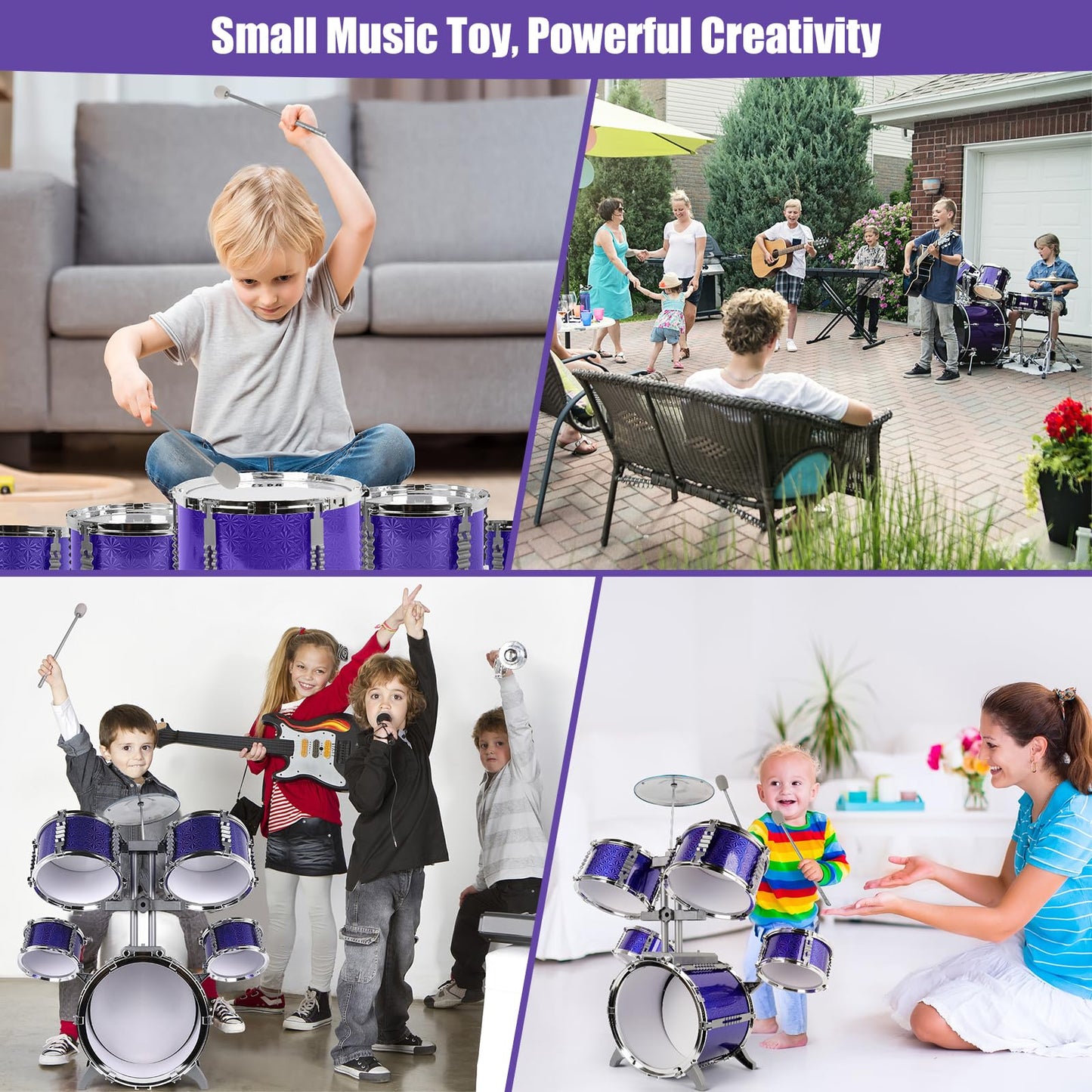 M SANMERSEN Kids Jazz Drum Set – Beginner 5-Piece Drum Kit for Ages 3-8 | Educational Toy Gift