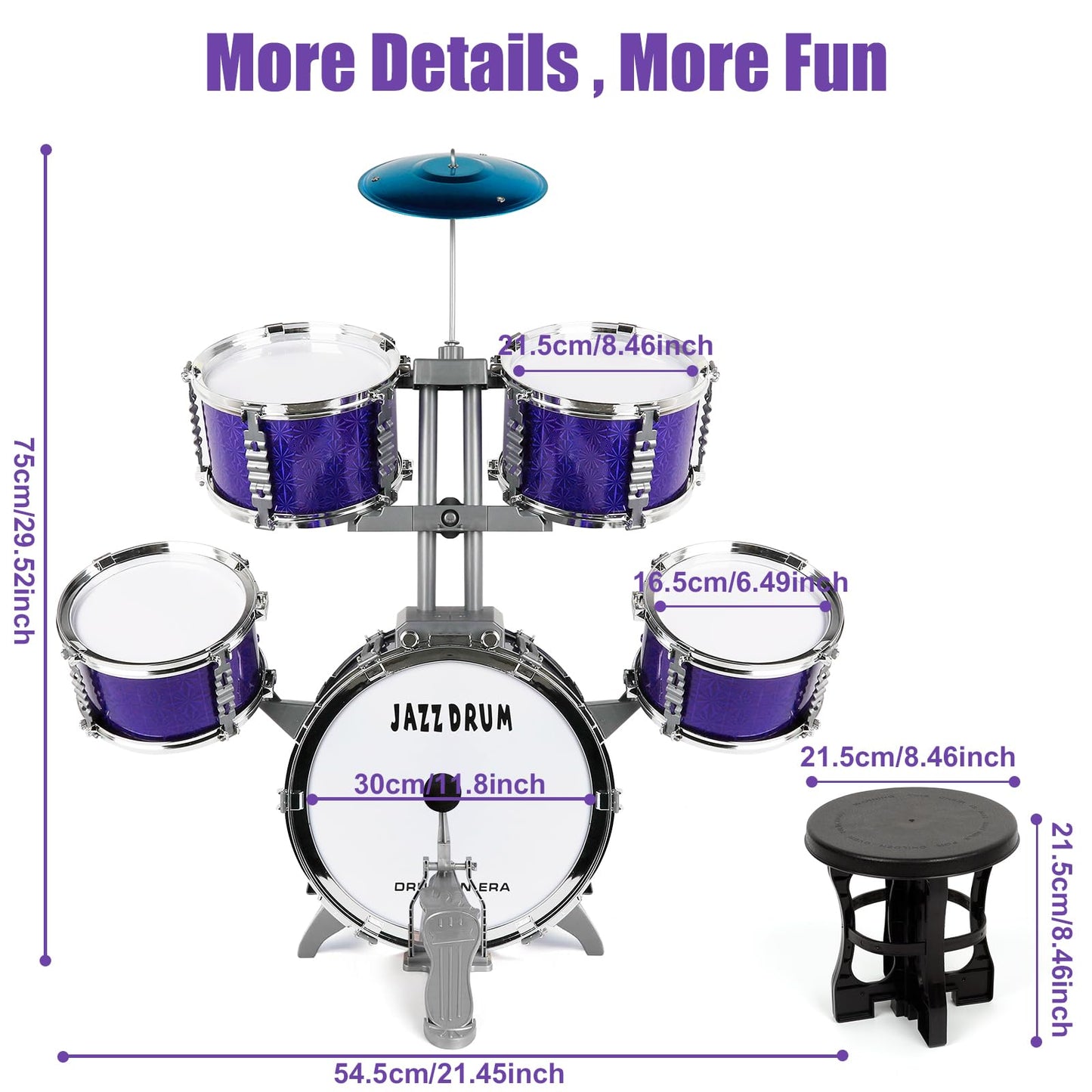 M SANMERSEN Kids Jazz Drum Set – Beginner 5-Piece Drum Kit for Ages 3-8 | Educational Toy Gift