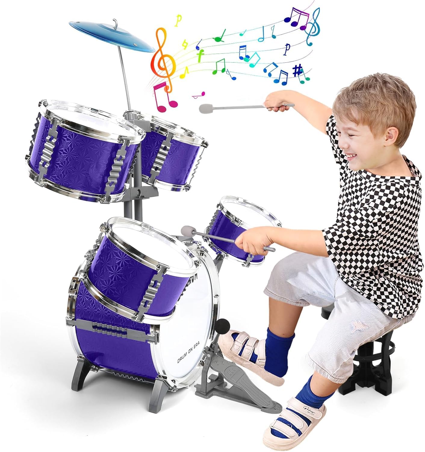 M SANMERSEN Kids Jazz Drum Set – Beginner 5-Piece Drum Kit for Ages 3-8 | Educational Toy Gift