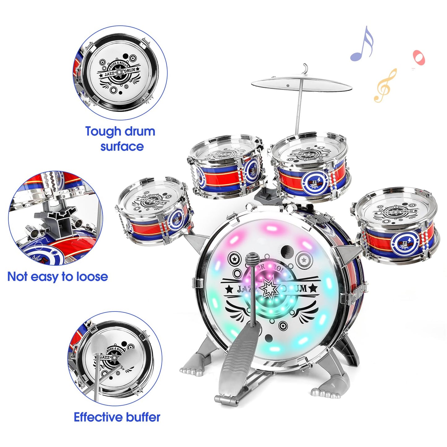 M SANMERSEN 5-Piece Kids Drum Set for Toddlers – Stool, Cymbal & Sticks