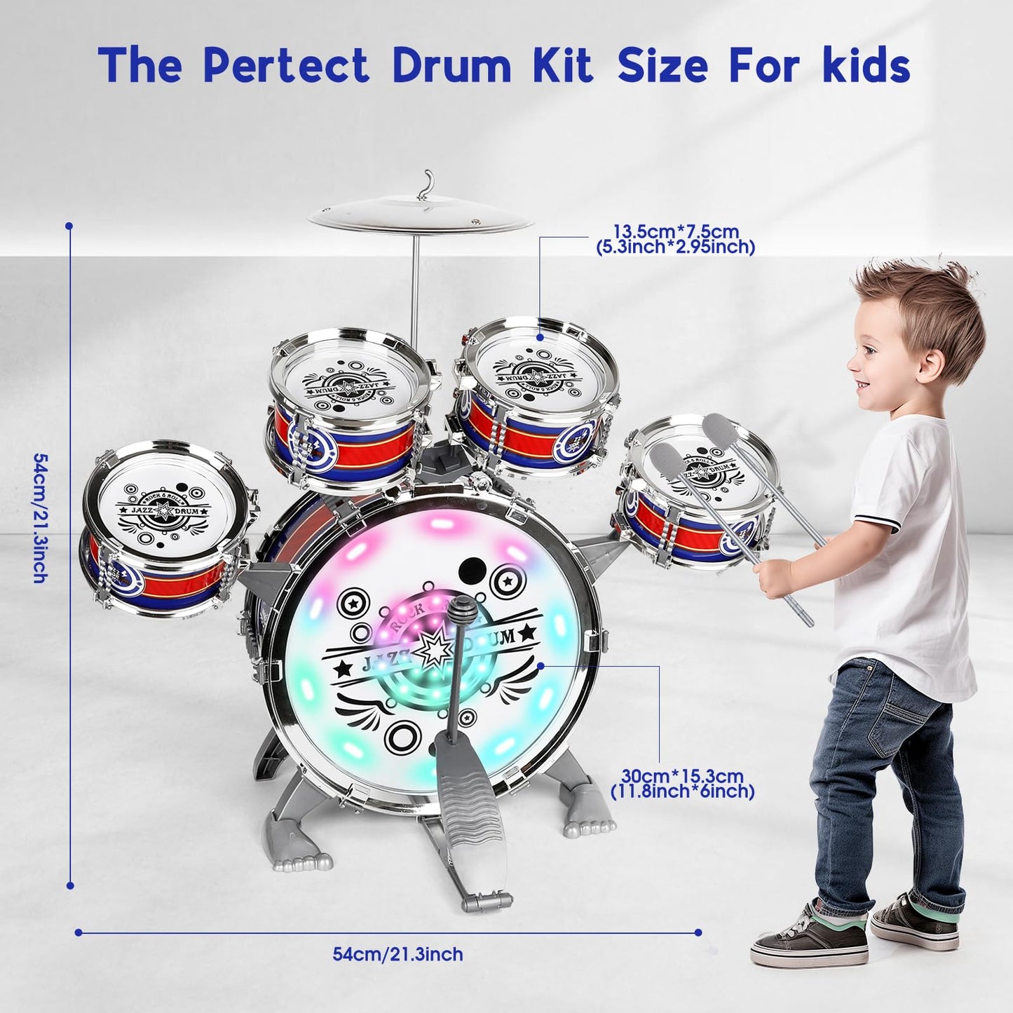 M SANMERSEN 5-Piece Kids Drum Set for Toddlers – Stool, Cymbal & Sticks