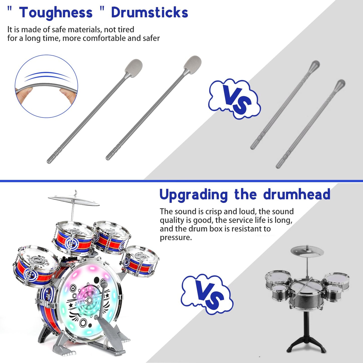 M SANMERSEN 5-Piece Kids Drum Set for Toddlers – Stool, Cymbal & Sticks