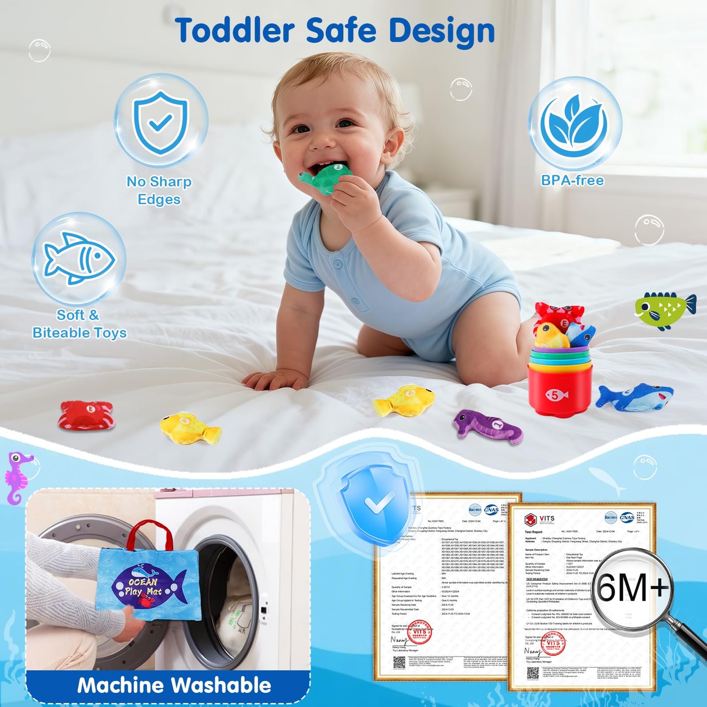 M SANMERSEN Montessori Ocean Fishing Game – Toddler Learning Toy for 12–18 Months