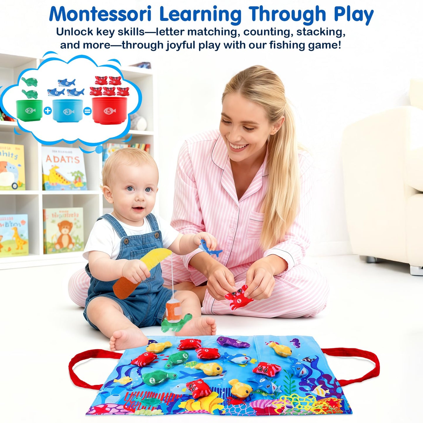 M SANMERSEN Montessori Ocean Fishing Game – Toddler Learning Toy for 12–18 Months