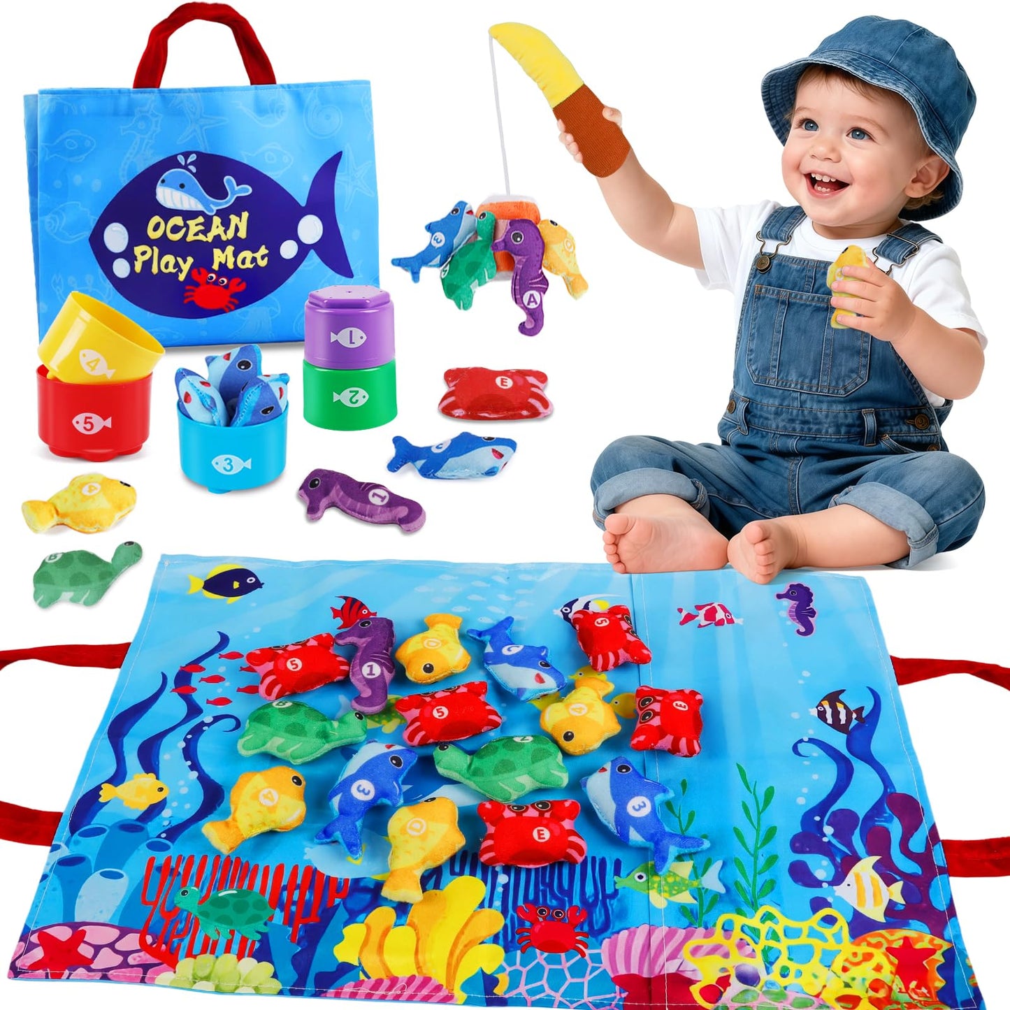 M SANMERSEN Montessori Ocean Fishing Game – Toddler Learning Toy for 12–18 Months