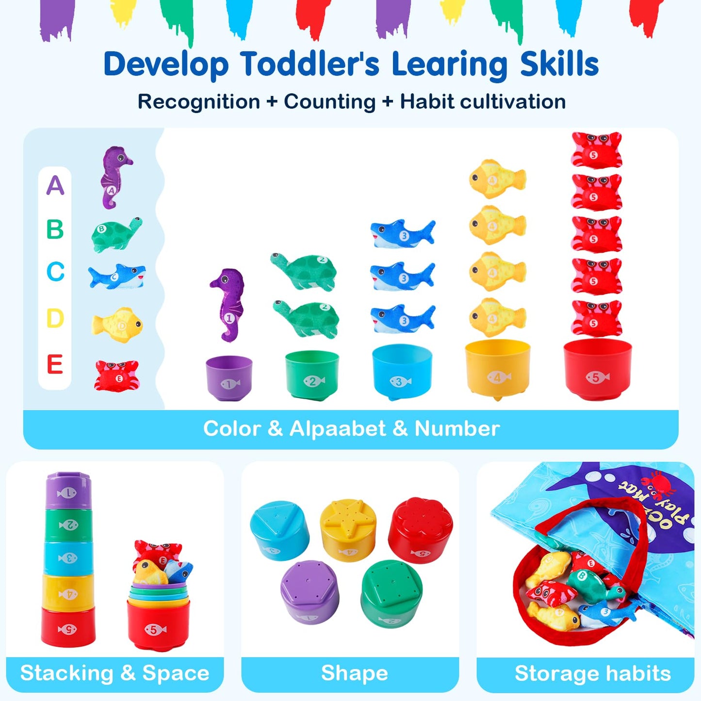 M SANMERSEN Montessori Ocean Fishing Game – Toddler Learning Toy for 12–18 Months