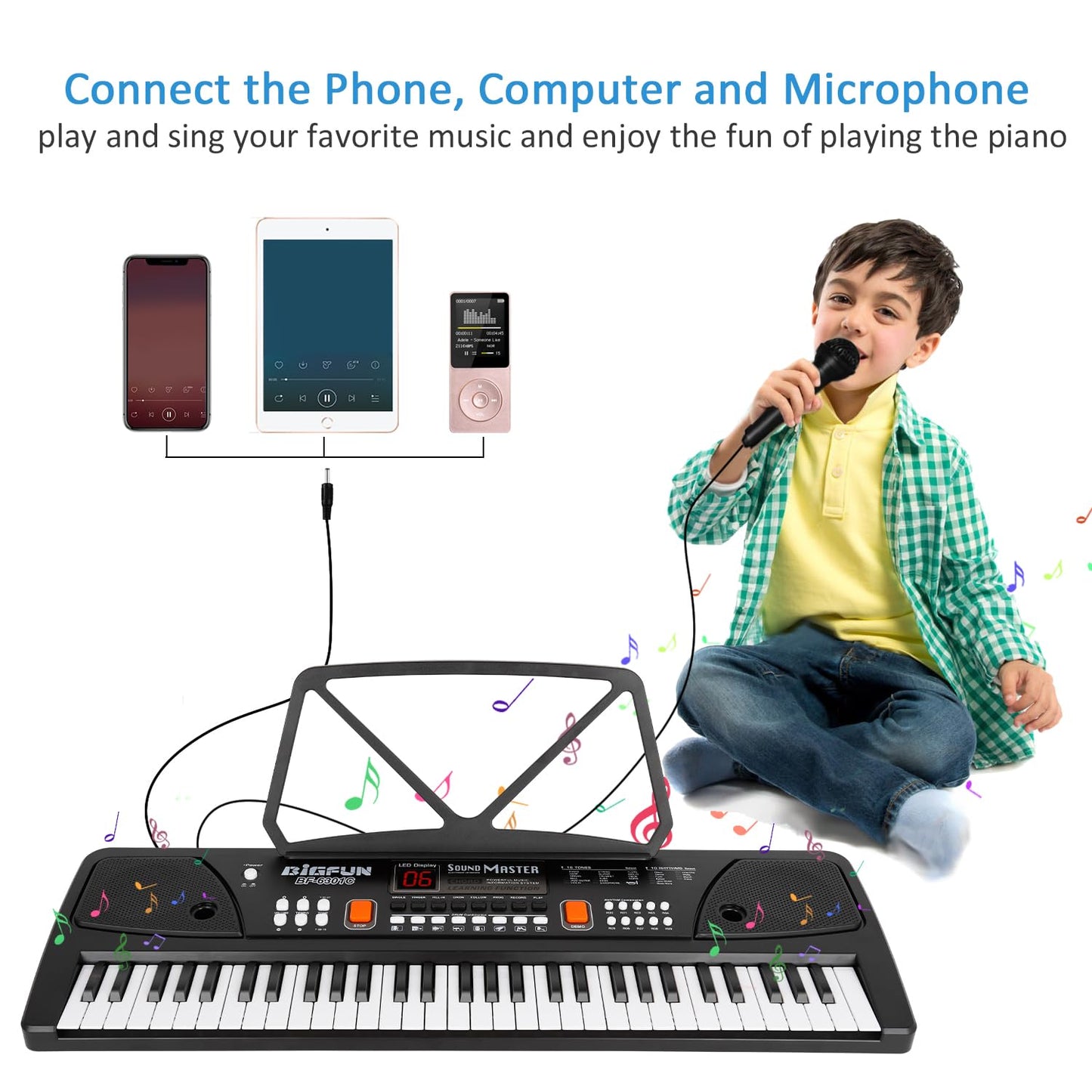 M SANMERSEN Piano for Kids with Microphone - 61 Keys Beginner Keyboard
