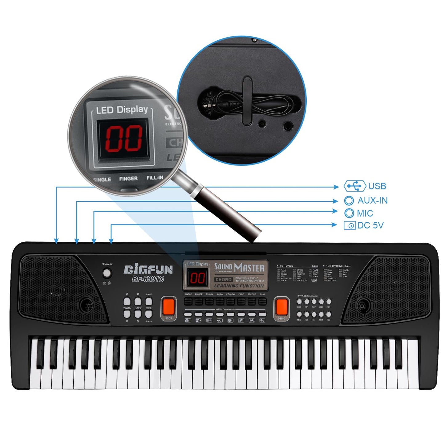 M SANMERSEN Piano for Kids with Microphone - 61 Keys Beginner Keyboard