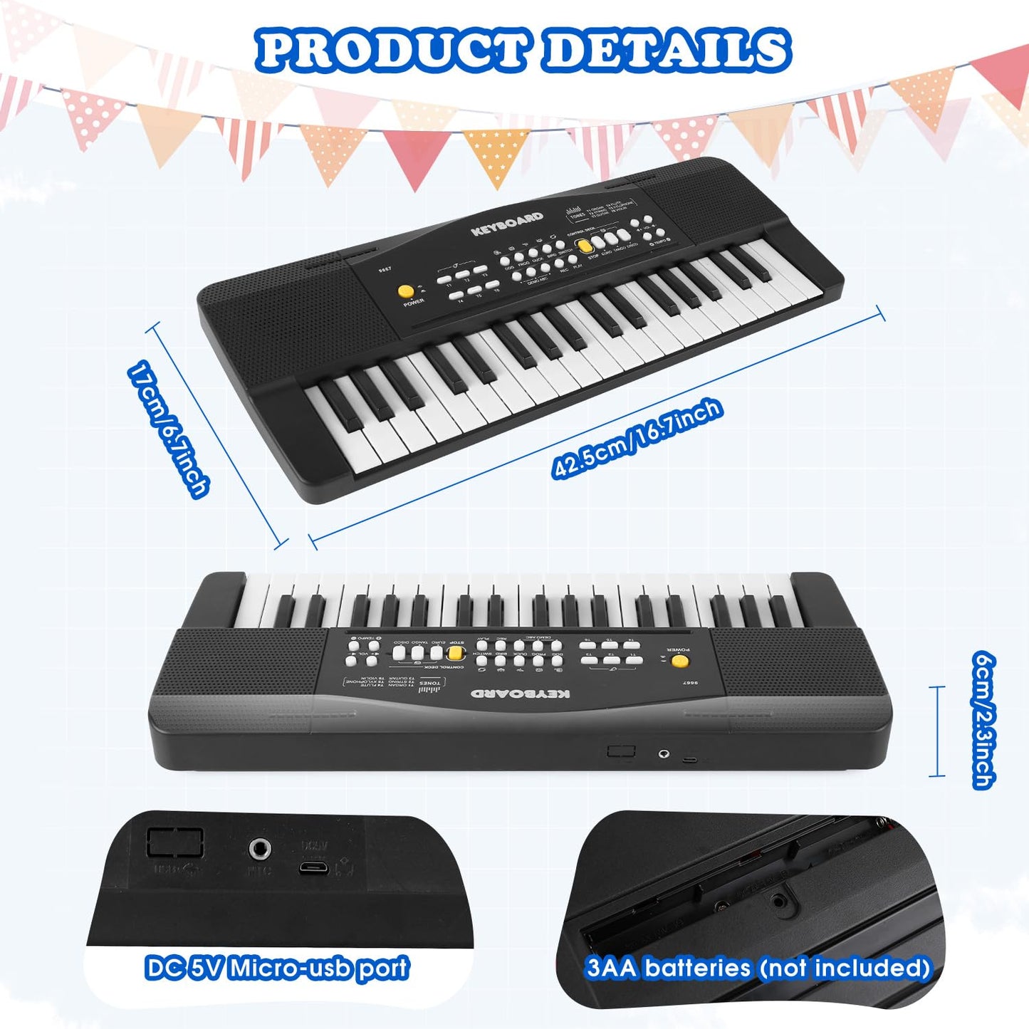 M SANMERSEN Toy Piano Keyboard for Kids – 37-Key Beginner Electric Piano with Microphone (Ages 3–8)