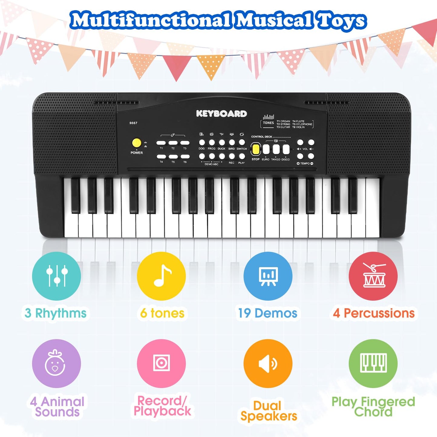 M SANMERSEN Toy Piano Keyboard for Kids – 37-Key Beginner Electric Piano with Microphone (Ages 3–8)