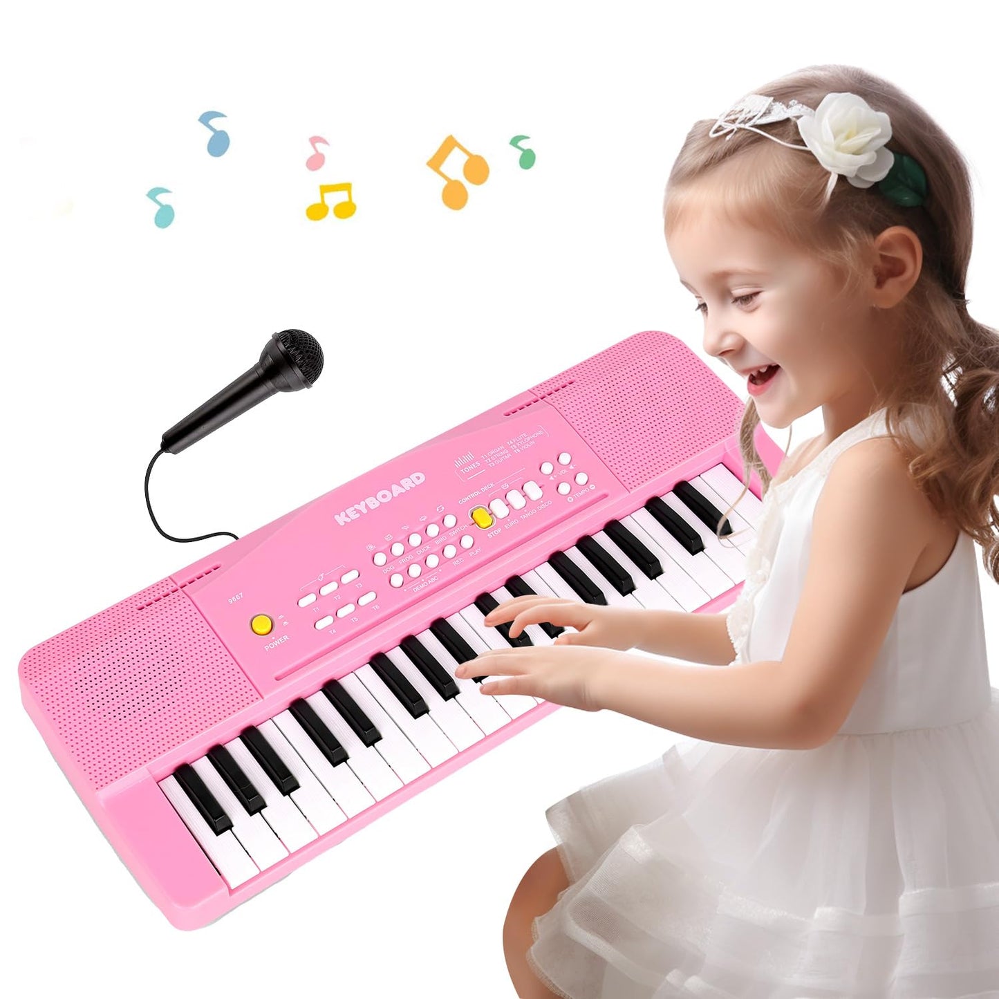 M SANMERSEN Toy Piano Keyboard for Kids – 37-Key Beginner Piano with Record & Playback (Pink)