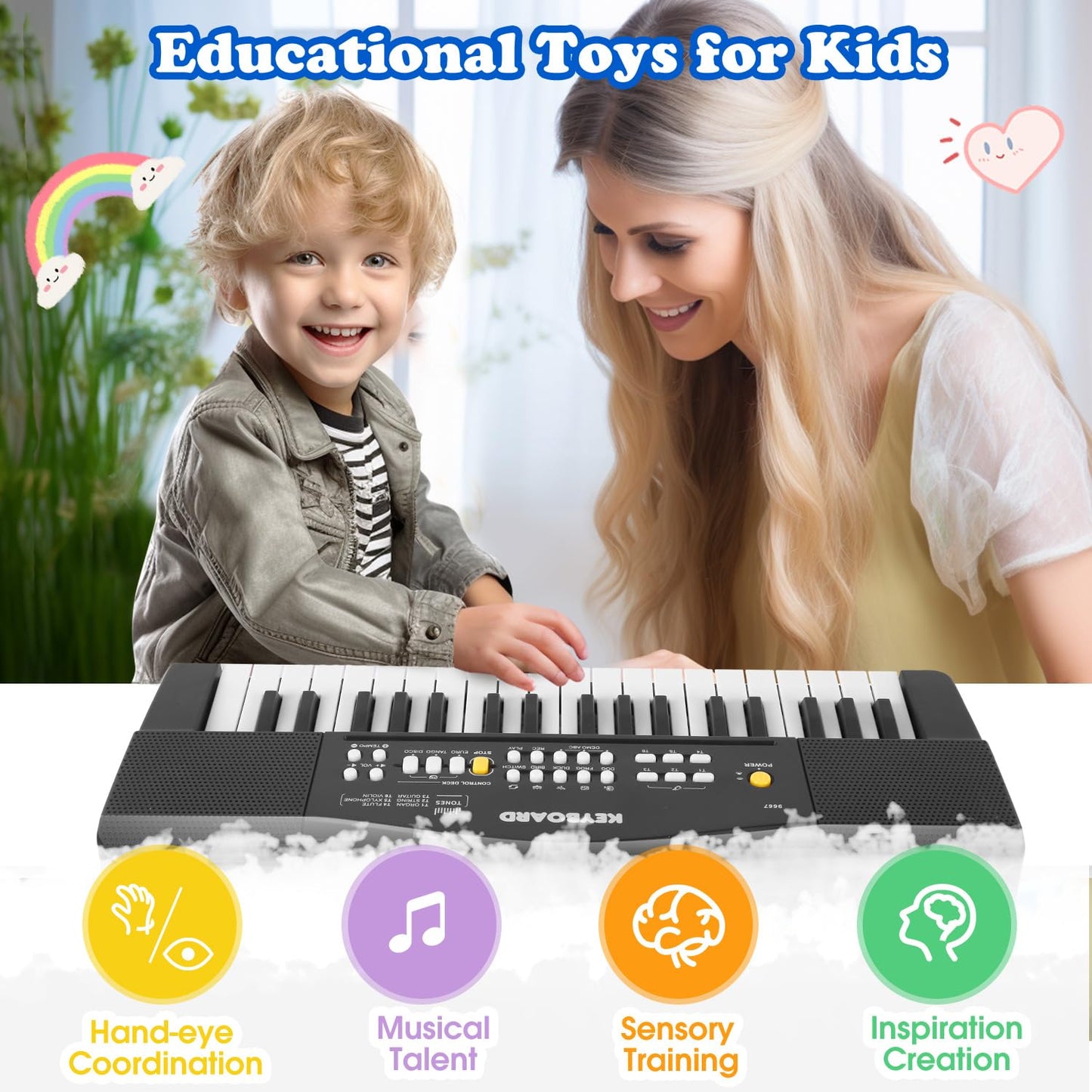 M SANMERSEN Toy Piano Keyboard for Kids – 37-Key Beginner Electric Piano with Microphone (Ages 3–8)