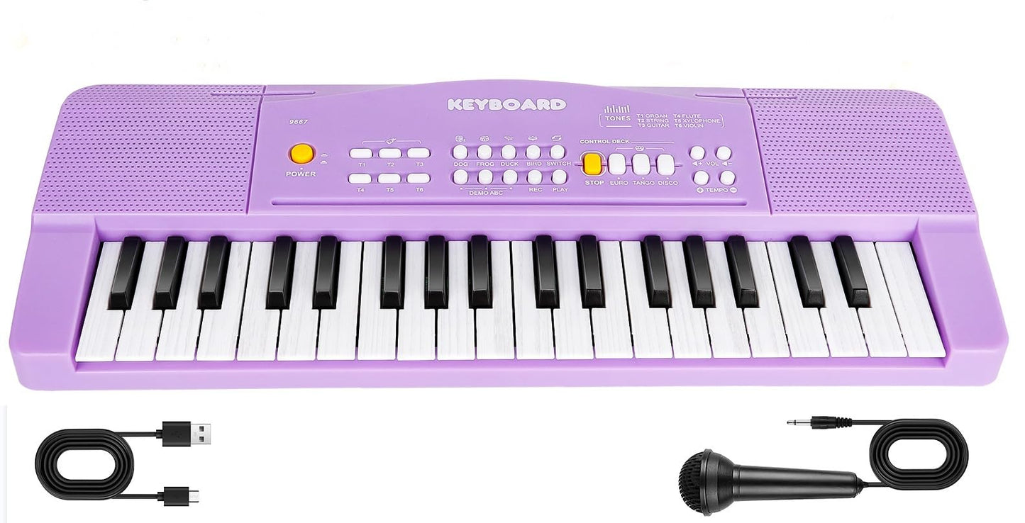M SANMERSEN Toy Piano for Kids – Purple 37-Key Keyboard with Microphone