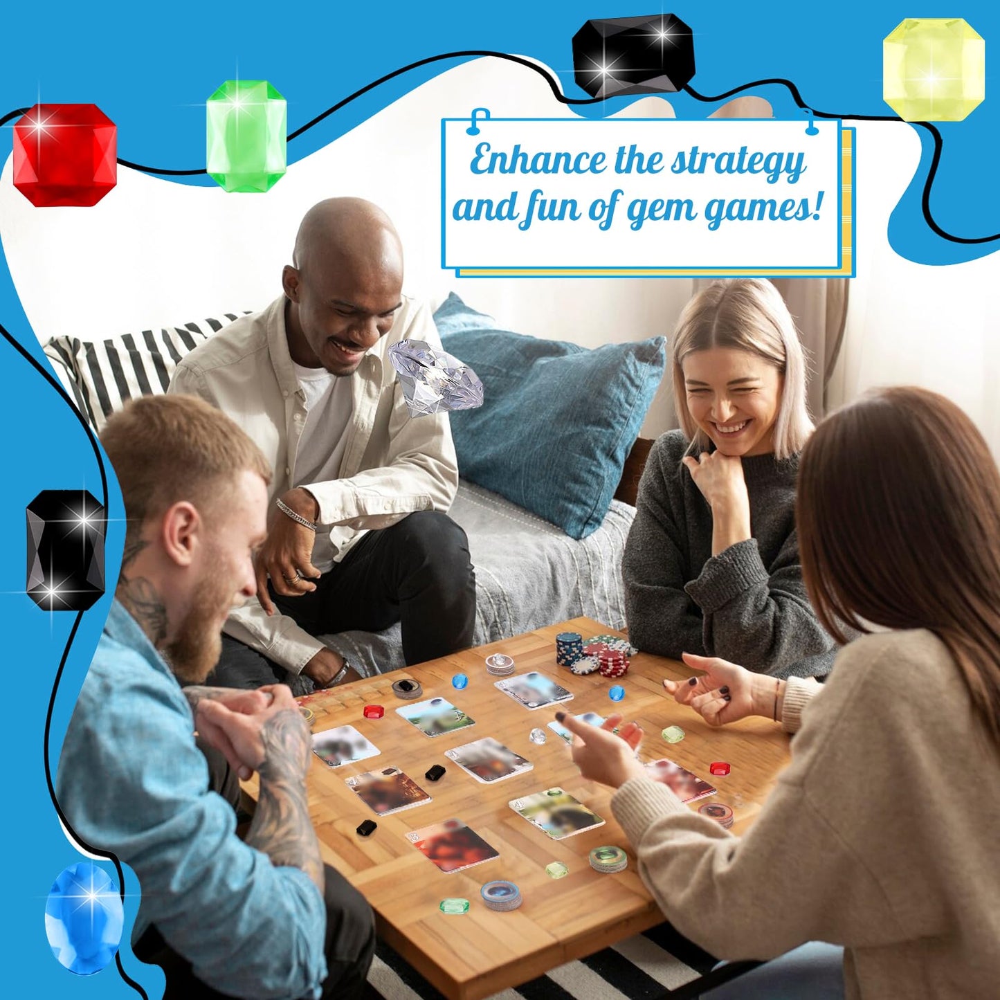 MSHUNKEJI 40 Pcs Board Game Gems – 6 Styles, Glass & Plastic, Black Bag