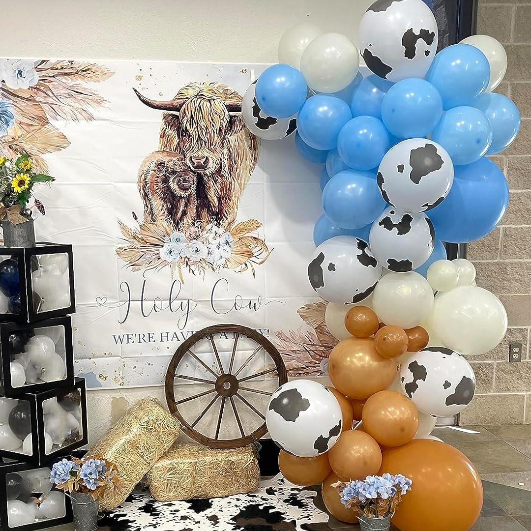 Msiveavz Blue Brown Cow Balloons Set – 60-Piece Cow Print & Blue Balloons, 12 Inch for Farm Themed Parties