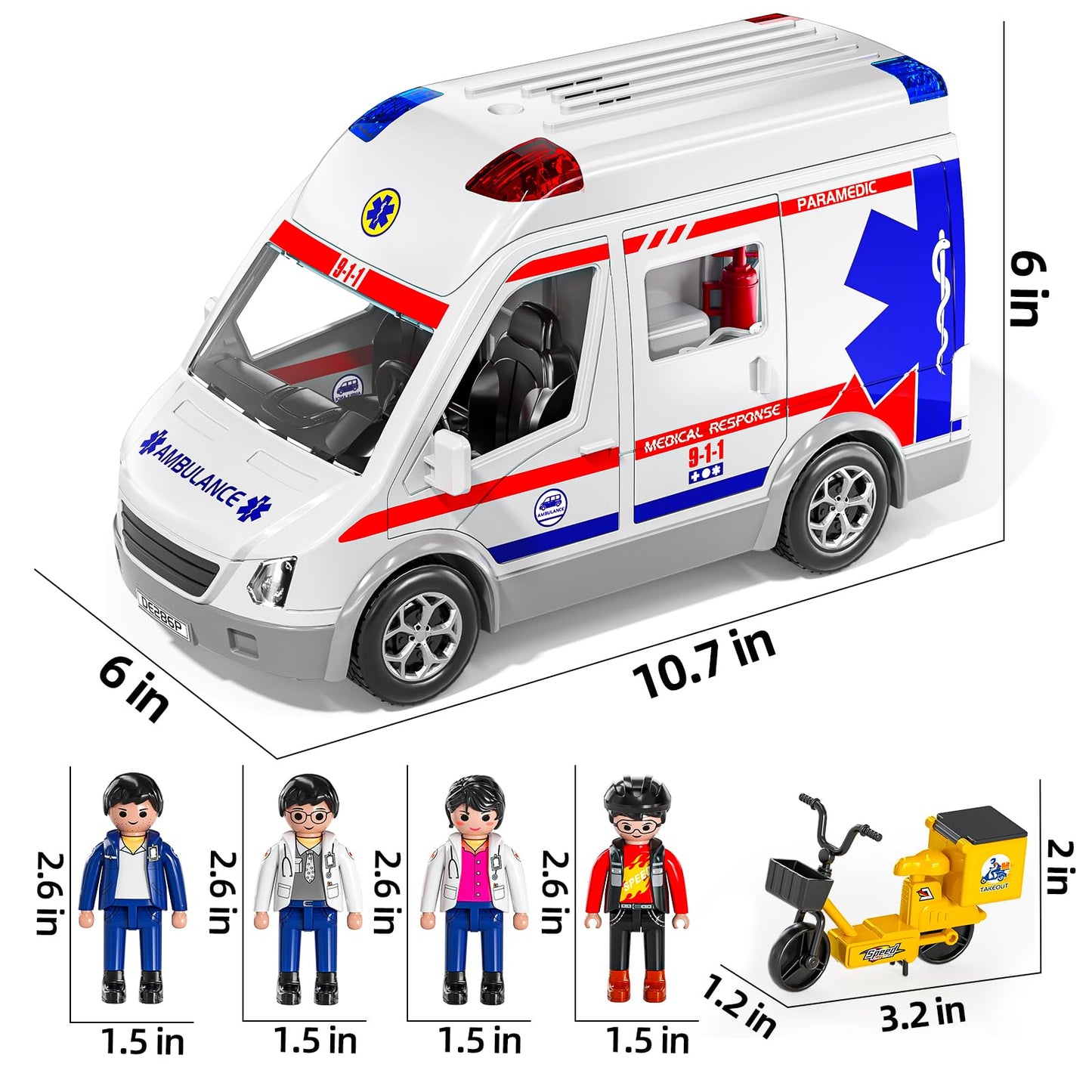 MSKOLER Play Ambulance Toy – Friction-Powered Carrier Truck with Light & Sound for Ages 3–12