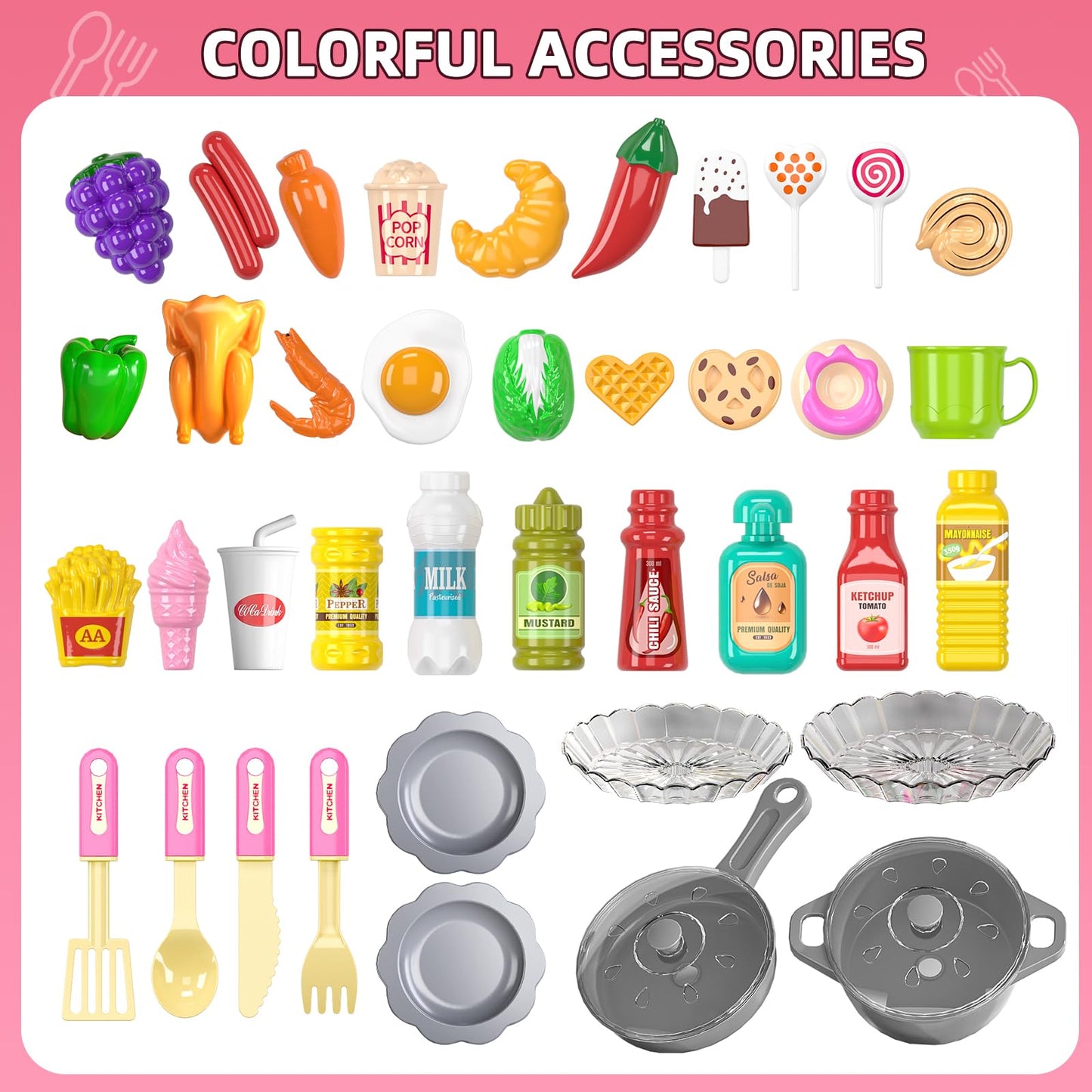 MSKOLER Play Kitchen Set for Toddlers – Lights, Sounds & Water Play | Pink Girls Kitchen Toy 2-6