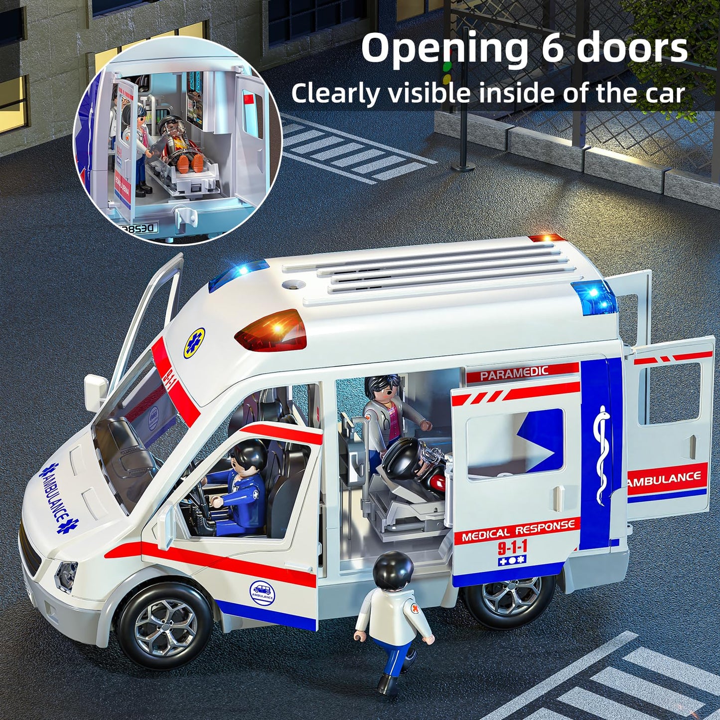 MSKOLER Play Ambulance Toy – Friction-Powered Carrier Truck with Light & Sound for Ages 3–12