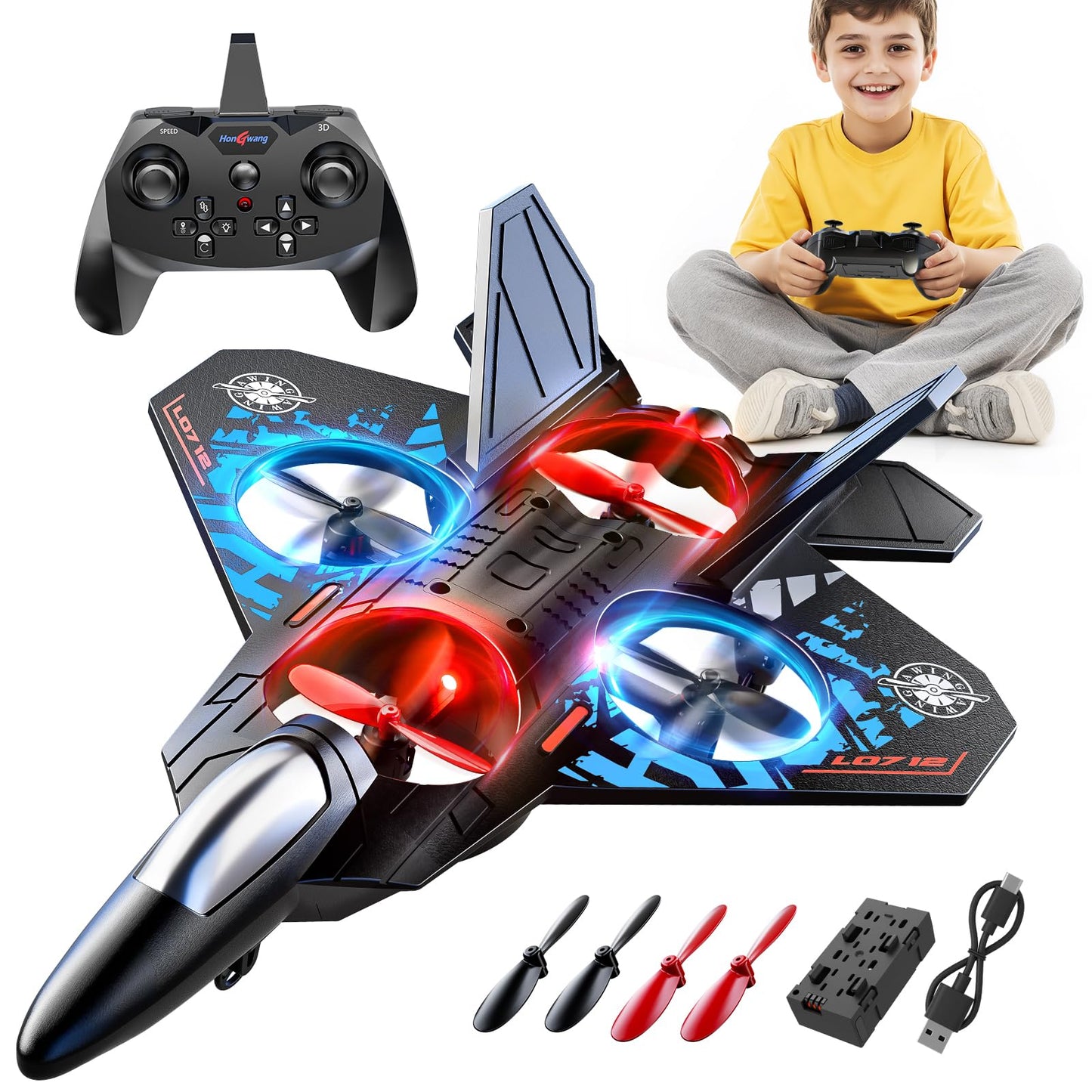 MSKOLER Foam RC Airplane for Kids 8-16 | 360° Flips, LED Lights, 80m Range