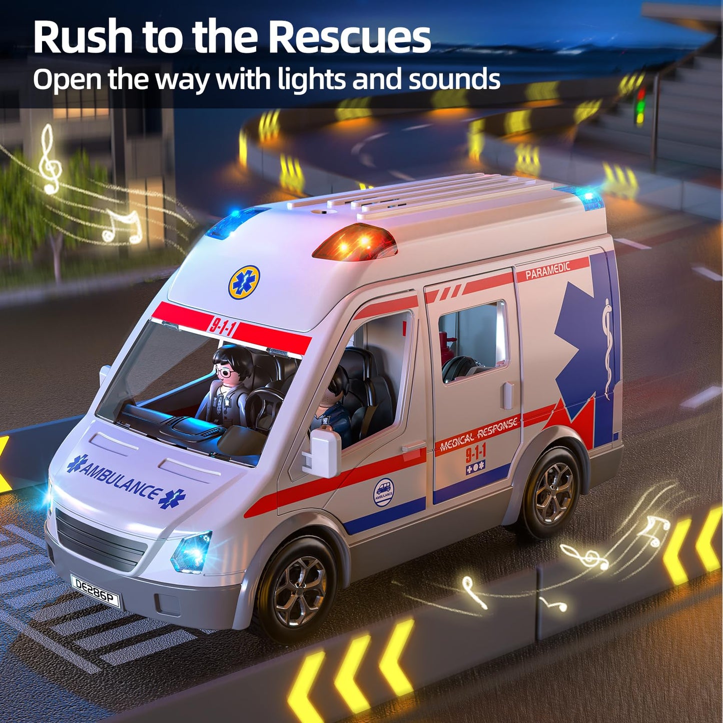 MSKOLER Play Ambulance Toy – Friction-Powered Carrier Truck with Light & Sound for Ages 3–12