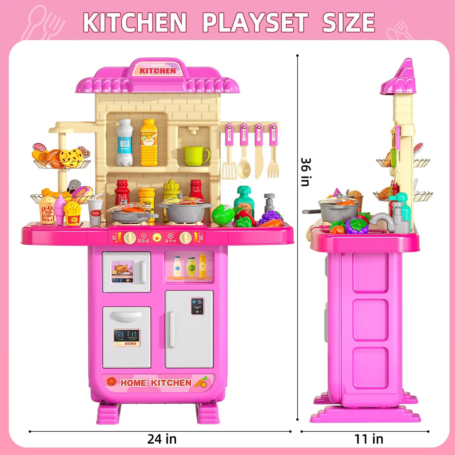 MSKOLER Play Kitchen Set for Toddlers – Lights, Sounds & Water Play | Pink Girls Kitchen Toy 2-6