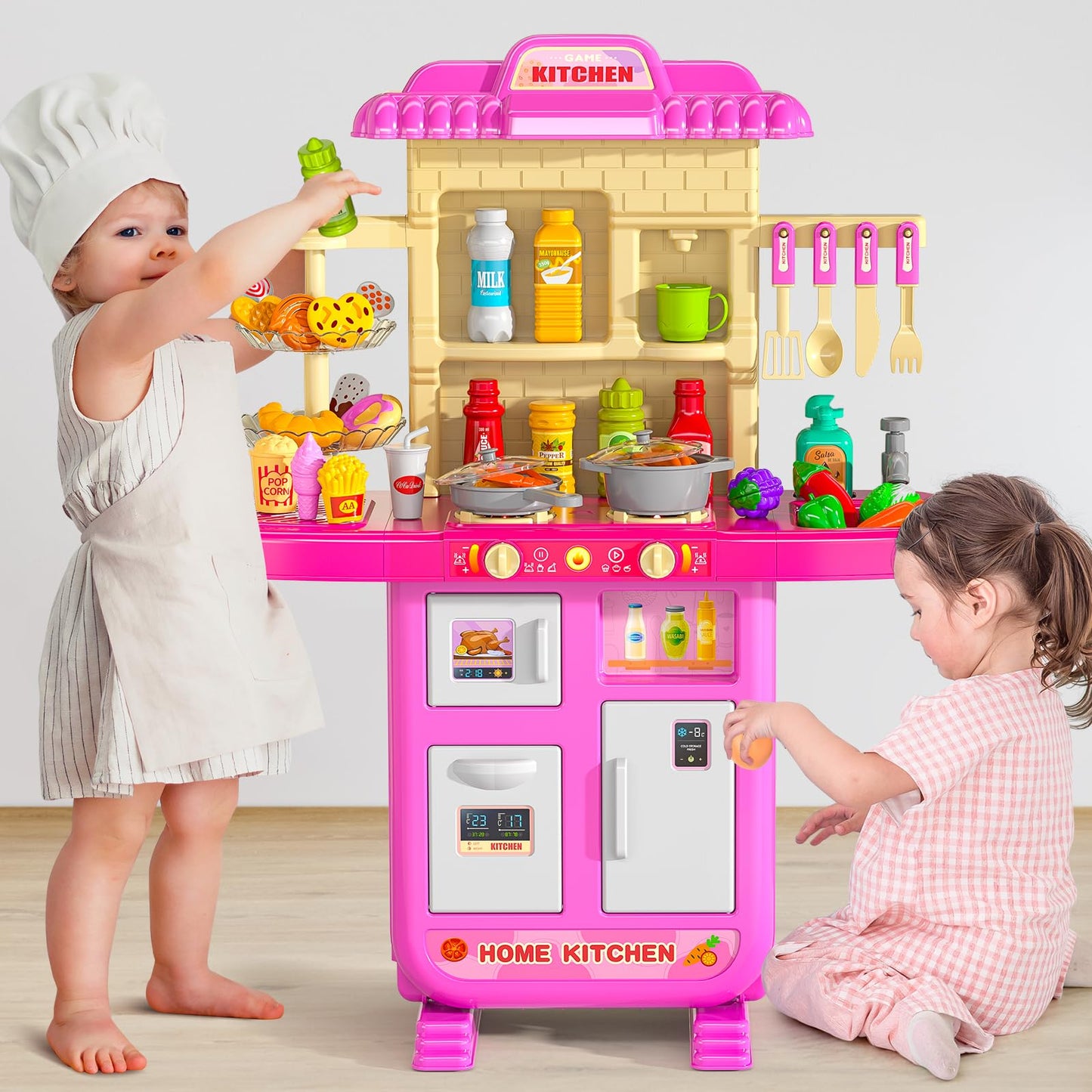 MSKOLER Play Kitchen Set for Toddlers – Lights, Sounds & Water Play | Pink Girls Kitchen Toy 2-6